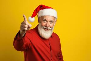 Portrait of Santa Claus showing thumbs up, isolated on yellow background Ai generated photo