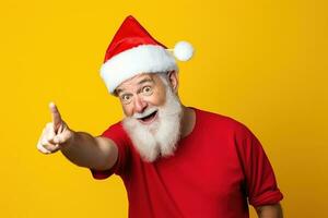 Portrait of Santa Claus showing thumbs up, isolated on yellow background Ai generated photo