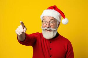 Portrait of Santa Claus showing thumbs up, isolated on yellow background Ai generated photo