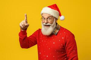 Portrait of Santa Claus showing thumbs up, isolated on yellow background Ai generated photo