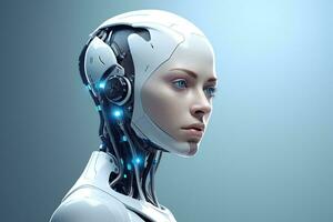 Portrait of a robot in a white futuristic interior,Artificial intelligence concept Ai generated photo