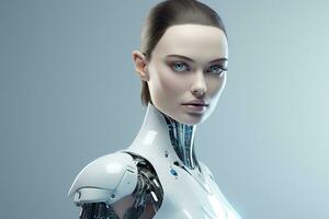 Portrait of a robot in a white futuristic interior,Artificial intelligence concept Ai generated photo