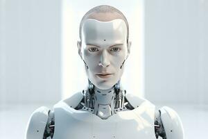 Portrait of a robot in a white futuristic interior,Artificial intelligence concept Ai generated photo