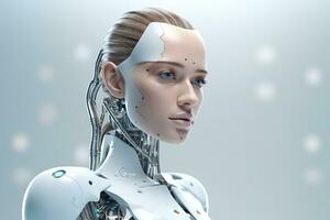 Portrait of a robot in a white futuristic interior,Artificial intelligence concept Ai generated photo