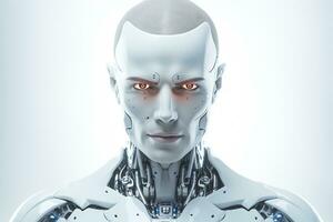 Portrait of a robot in a white futuristic interior,Artificial intelligence concept Ai generated photo