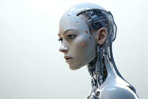 Portrait of a robot in a white futuristic interior,Artificial intelligence concept Ai generated photo