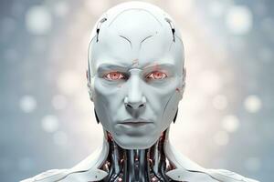 Portrait of a robot in a white futuristic interior,Artificial intelligence concept Ai generated photo