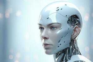 Portrait of a robot in a white futuristic interior,Artificial intelligence concept Ai generated photo