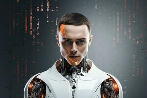 Portrait of a robot in a white futuristic interior,Artificial intelligence concept Ai generated photo