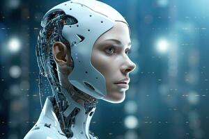 Portrait of a robot in a white futuristic interior,Artificial intelligence concept Ai generated photo