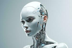 Portrait of a robot in a white futuristic interior,Artificial intelligence concept Ai generated photo