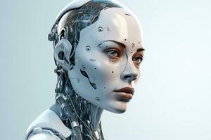 Portrait of a robot in a white futuristic interior,Artificial intelligence concept Ai generated photo