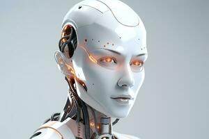 Portrait of a robot in a white futuristic interior,Artificial intelligence concept Ai generated photo