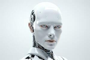 Portrait of a robot in a white futuristic interior,Artificial intelligence concept Ai generated photo