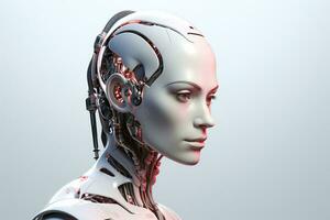 Portrait of a robot in a white futuristic interior,Artificial intelligence concept Ai generated photo