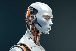 Portrait of a robot in a white futuristic interior,Artificial intelligence concept Ai generated photo