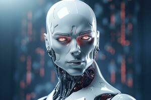 Portrait of a robot in a white futuristic interior,Artificial intelligence concept Ai generated photo