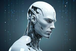 Portrait of a robot in a white futuristic interior,Artificial intelligence concept Ai generated photo