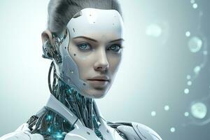 Portrait of a robot in a white futuristic interior,Artificial intelligence concept Ai generated photo