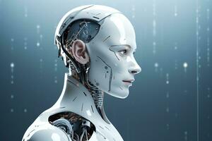 Portrait of a robot in a white futuristic interior,Artificial intelligence concept Ai generated photo