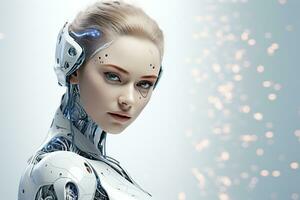 Portrait of a robot in a white futuristic interior,Artificial intelligence concept Ai generated photo