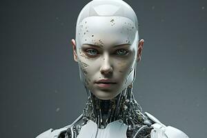Portrait of a robot in a white futuristic interior,Artificial intelligence concept Ai generated photo