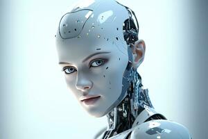 Portrait of a robot in a white futuristic interior,Artificial intelligence concept Ai generated photo