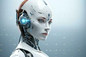 Portrait of a robot in a white futuristic interior,Artificial intelligence concept Ai generated photo
