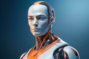 Portrait of a robot in a white futuristic interior,Artificial intelligence concept Ai generated photo