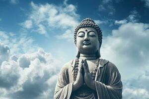 Buddha statue with blue sky and clouds background AI Generated photo