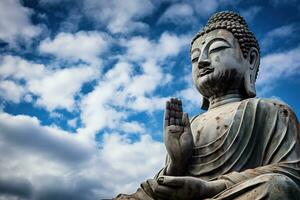 Buddha statue with blue sky and clouds background AI Generated photo