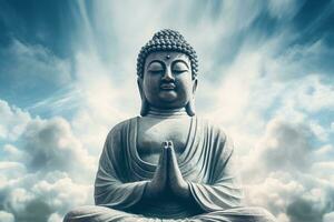 Buddha statue with blue sky and clouds background AI Generated photo