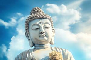 Buddha statue with blue sky and clouds background AI Generated photo