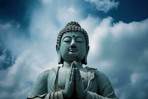 Buddha statue with blue sky and clouds background AI Generated photo