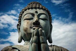 Buddha statue with blue sky and clouds background AI Generated photo