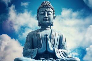 Buddha statue with blue sky and clouds background AI Generated photo