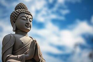 Buddha statue with blue sky and clouds background AI Generated photo