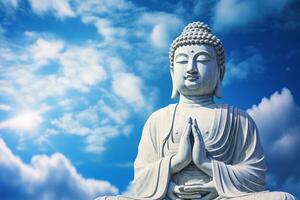 Buddha statue with blue sky and clouds background AI Generated photo