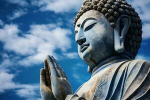 Buddha statue with blue sky and clouds background AI Generated photo