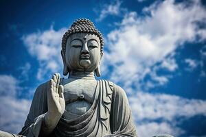 Buddha statue with blue sky and clouds background AI Generated photo