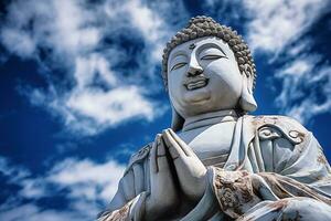 Buddha statue with blue sky and clouds background AI Generated photo