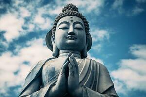 Buddha statue with blue sky and clouds background AI Generated photo
