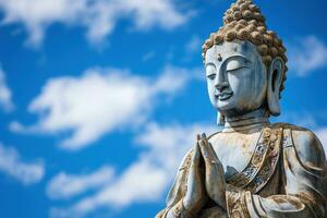 Buddha statue with blue sky and clouds background AI Generated photo