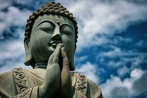 Buddha statue with blue sky and clouds background AI Generated photo