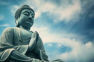Buddha statue with blue sky and clouds background AI Generated photo