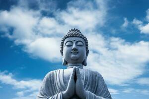 Buddha statue with blue sky and clouds background AI Generated photo