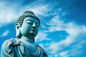 Buddha statue with blue sky and clouds background AI Generated photo