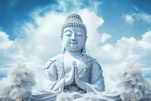 Buddha statue with blue sky and clouds background AI Generated photo
