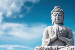 Buddha statue with blue sky and clouds background AI Generated photo