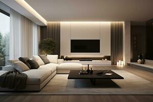 moderno vivo habitación con televisión en pared y sofá foto